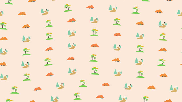 Stylized tropical landscape seamless pattern