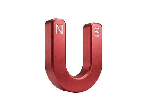 Red horseshoe magnet with north and south poles isolated on white background