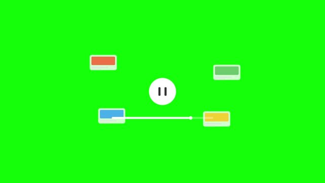 Minimalist Pause Button and Connected Color Blocks Animation on Green Screen Chroma Key.