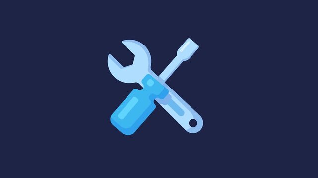 Modern flat design illustration of a light blue wrench and screwdriver for setup and service.