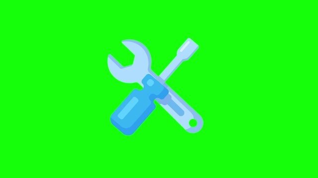 Modern flat design icon of crossed wrench and screwdriver on vivid green background for maintenance and settings