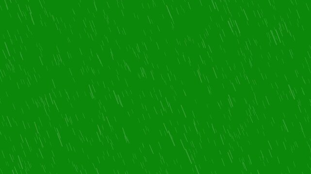 Animated rain falling background raindrops splashing on green screen, realistic heavy rain rainfall, 2d animated rain loop for chroma key background use, film projects, and digital compositing,4k