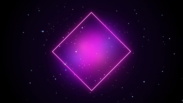Neon pink glowing diamond frame on a dark cosmic background with stardust particles