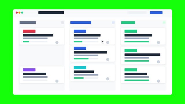 Animated digital project management board on green screen