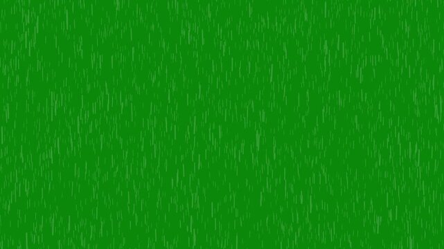Animated rain falling background raindrops splashing on green screen, realistic heavy rain rainfall, 2d animated rain loop for chroma key background use, film projects, and digital compositing,4k