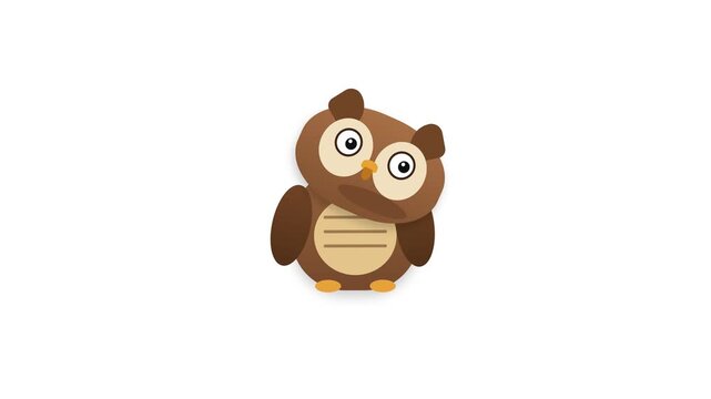 Cute cartoon brown owl with big eyes and a tilted head on a plain white background.