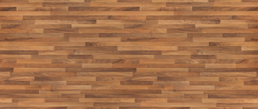 Rich walnut parquet flooring texture with seamless brick pattern planks for a warm interior design background