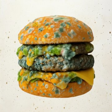 Moldy burger concept animation isolated asset, transparent 4K video, alpha channel, ProRes 4444