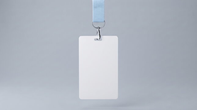 Name tag pass placeholder mockup with metal clip fastener over a soft grey background