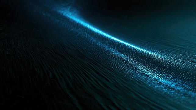 Deep blue water surface crossed by a glowing light ridge, dark rippled waves and long exposure motion abstract water background design