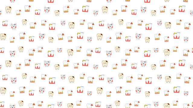 Cartoon teeth pattern with dental issues