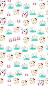 Cartoon teeth pattern with different expressions