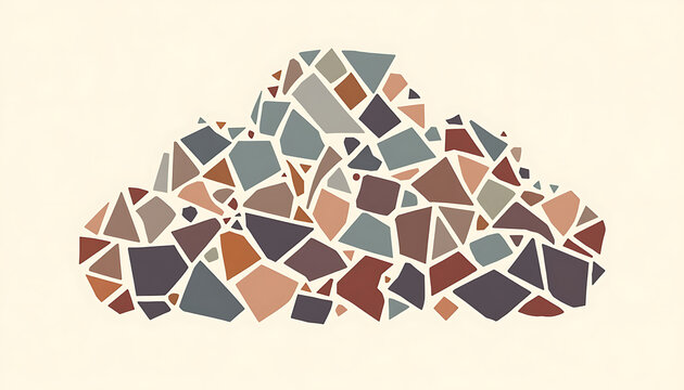 Vector cloud illustration made from colorful abstract stained glass shards isolated on transparent light cream background.