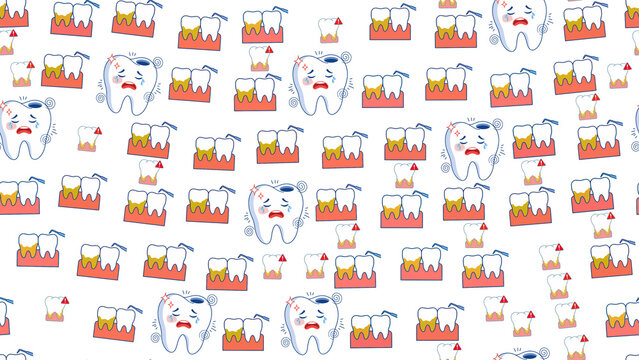 Seamless pattern of cartoon teeth with dental issues
