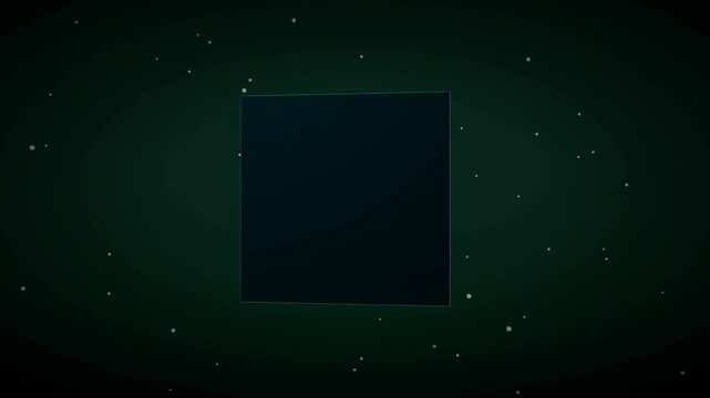 A sleek metallic 3D cube rotating slowly in space, lit by two orbiting colored lights. Deep gradient background with fine dust particles. 15-second seamless loop, 360&deg; rotation. 3