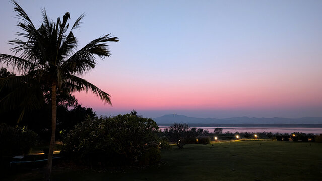 Pink Twilight Over the Irrawaddy from a Bagan Resort