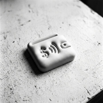 Digital wallet payment icon with dollar sign and signal lines representing wireless fintech transaction concept in black and white style