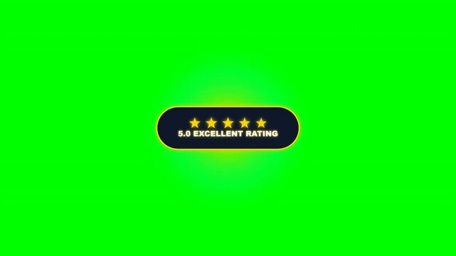High-conversion chromakey green screen 5 star review rating badge motion graphics overlay with glowing neon stars for e-commerce products, app store promos, customer testimonials and video reviews