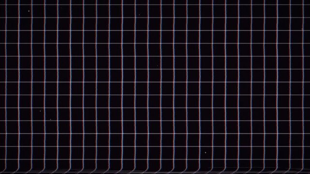 Retro CRT grid with VHS tracking glitch bands rolling through on dark background, analog tape distortion overlay, seamless loop