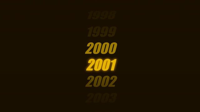 Numbers representing a timeline of years are displayed in a list with the year 2001 highlighted in yellow to emphasize a specific time period.