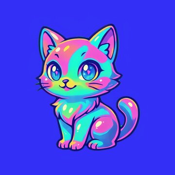 Colorful neon cartoon cat animation isolated asset, transparent 4K video, alpha channel, ProRes 4444