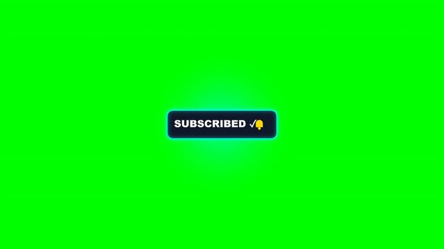 High-impact chromakey green screen neon subscribe button and ringing bell notification motion graphics overlay for content creators, video channels, podcasters and social media call to action