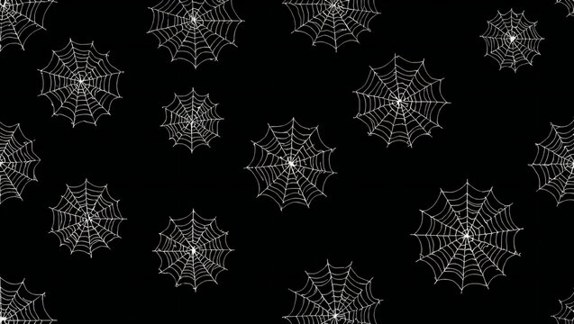 Seamless pattern of white spider webs on a black background for halloween design