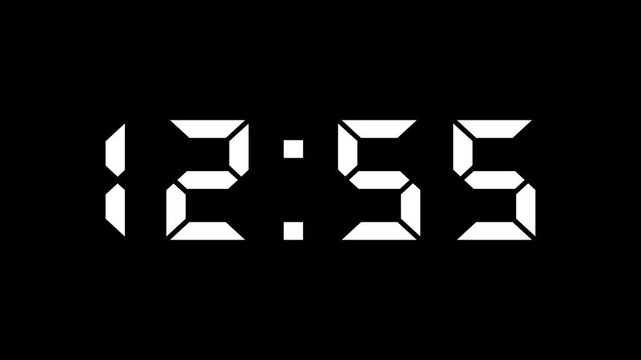 Digital 13 minute Countdown .Digital timer animation is a 1-minute countdown from 13 to 12 minutes. timer counting down minutes and seconds , educational 4K video with alpha channel.