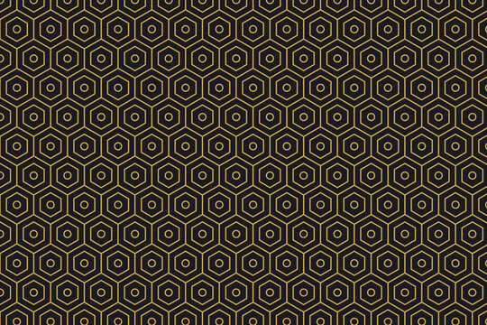 Japanese Kikko Tortoise Shell Pattern Background, Black and Gold
