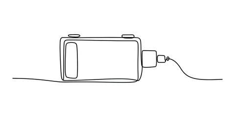 Obraz premium Continuous one line drawing of a smartphone charging with a cable