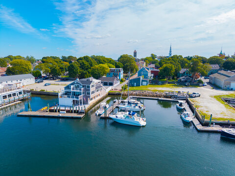 Warren waterfront yacht club aerial view on Barrington River, town of Barrington, Rhode Island RI, USA. 