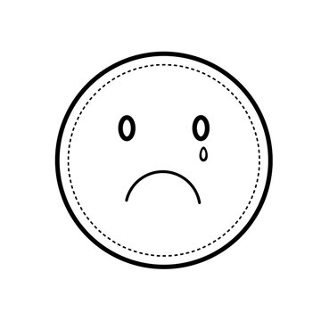 Simple sad crying face icon with tears dropping from the eyes.  Circular border expressing sadness, grief, disappointment, and emotional distress. Sad and crying flat design illustration.