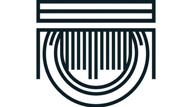 Abstract geometric design with lines and curves, minimalist dark blue and white logo concept, modern branding element