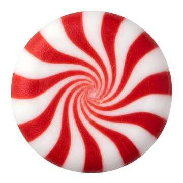 Single round peppermint hard candy swirl on transparent background