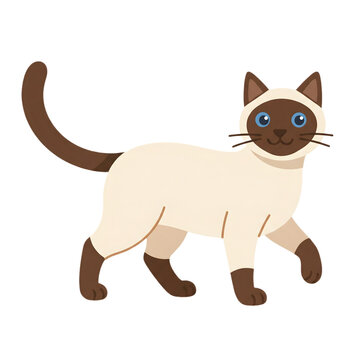 Cute cartoon siamese cat walking isolated transparent background