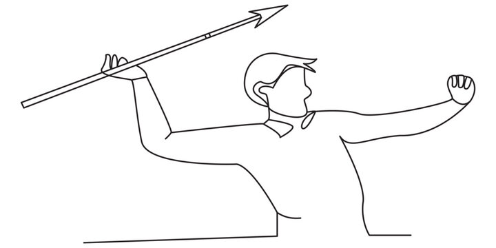 A man throwing a spear in a simple black line drawing style