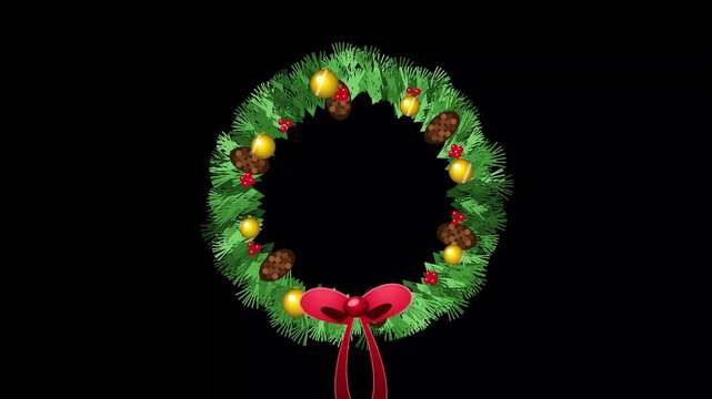 Christmas wreath pattern with red bows and gold ornaments