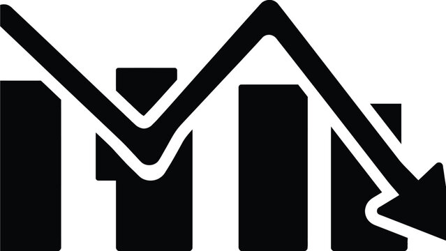 Black bar chart with downward trend arrow icon