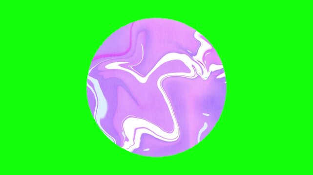 Purple and White Liquid Marbling Swirl Sphere Motion Graphics Isolated on Green Screen Background