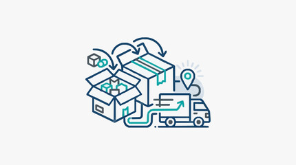 Obraz premium Logistics and delivery process illustration with boxes and truck.