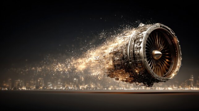 Amazing Futuristic Jet Engine with Dynamic Sparks and Flames in a Dark Background for Technology and Innovation Themes