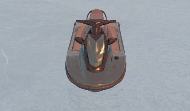 Jet ski floating on water, water sports, background, 3D illustration.