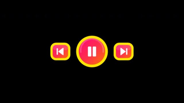 Media player control buttons with pause effect on black background