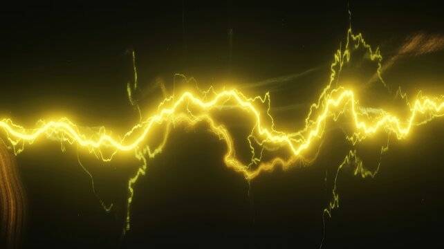 Bright yellow electrical lightning bolt discharging across a dark black background