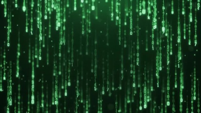 Matrix Code Digital Rain Falling Green Binary Background