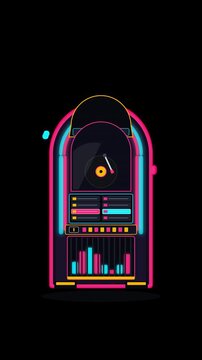 Retro Neon Jukebox Music Machine Isolated on Transparent Background
