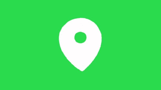 White map location pin marker icon animation on green screen chroma key background