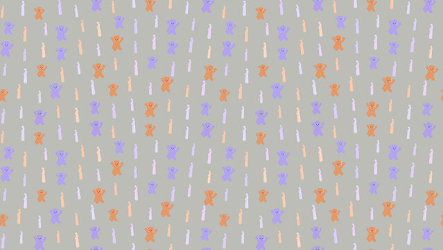 Seamless pattern of cartoon teddy bears and stick figures