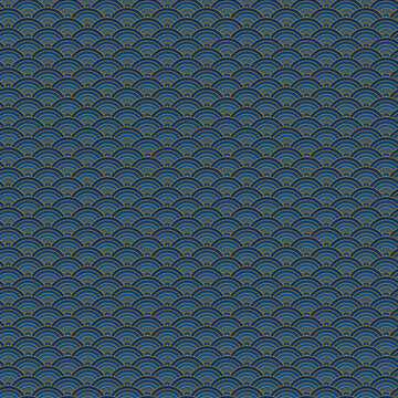 Traditional Japanese wave pattern blue and gold background.