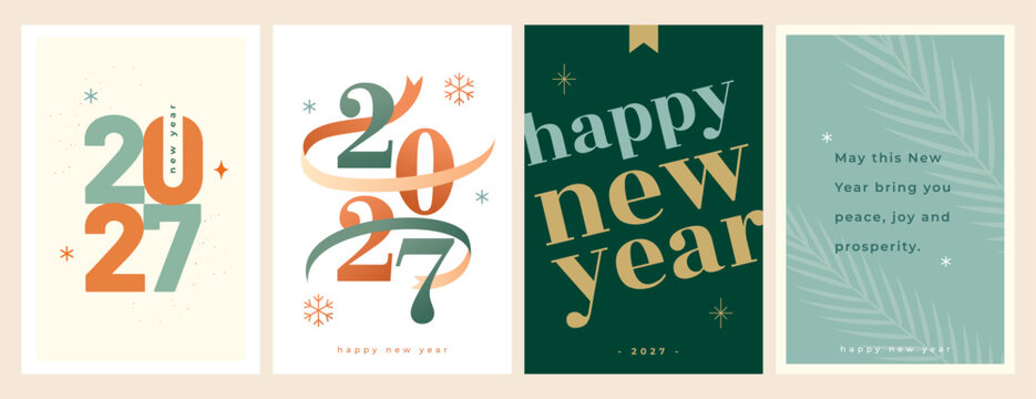 2027 new year wishes card templates in set of four